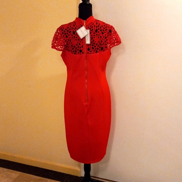 😍❤Premier Amour Designer Boutique Holiday Dress Cap Sleeves Gold Zipper Sz 14 - Picture 4 of 6